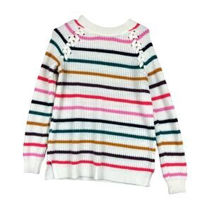 SO Womens Sweater White Multicolored Striped Pullover Knitted Long Sleeve Large